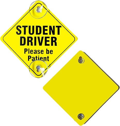 Student Driver Sticker Signs for Car, 5×5in New Driver Signs for Window, Suction Cup Novice Car Signs, Safety Sticker for Learners, “Student Driver” Yellow Sticker for Car (2PCS) - Aries Sticker for men