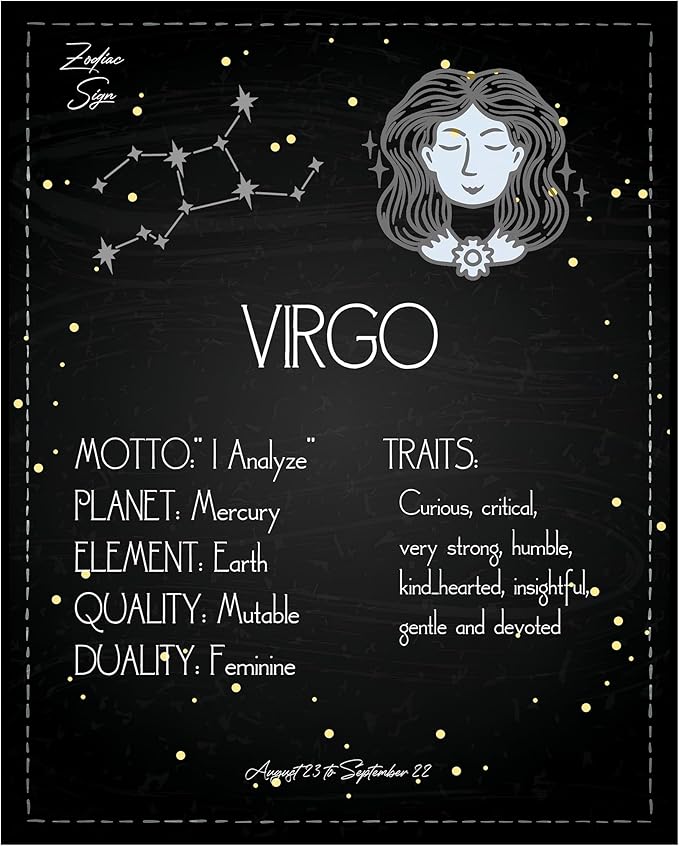 Posterizer 1 pcs - Astrology Posters - Zodiac Sign Virgo - Astrology & Zodiac Art - Astronomy - Gift for Steampunk and Astrology Lovers - Living Room Bedroom Decor - 08x10 unframed wall art - Virgo Poster for men
