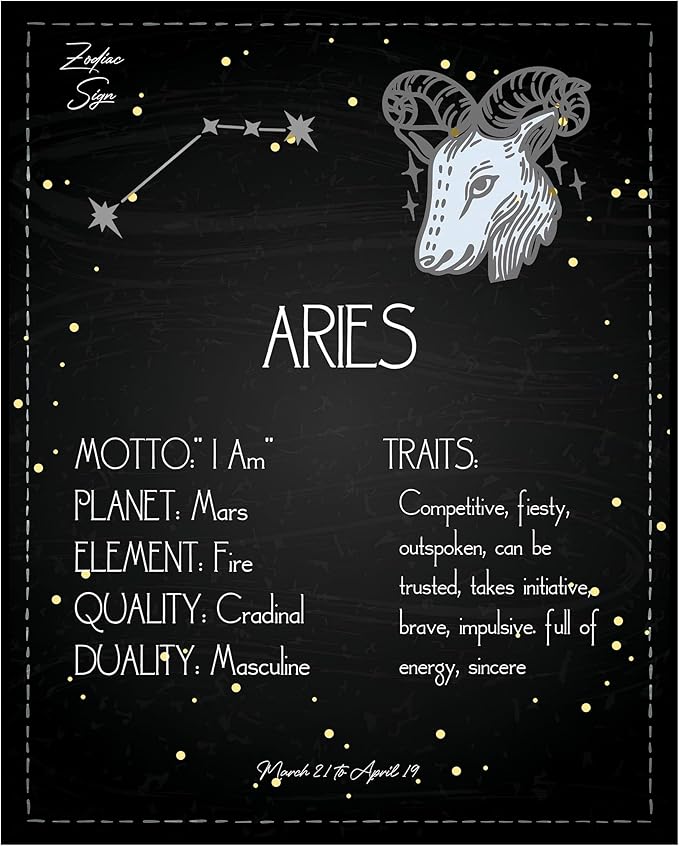 Posterizer 1 pcs - Astrology Posters - Zodiac Sign Aries - Astrology & Zodiac Art - Astronomy - Gift for Steampunk and Astrology Lovers - Living Room Bedroom Decor - 08x10 unframed wall art - Aries Poster for men