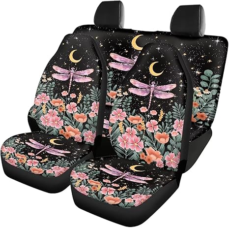 Dragonfly Moon Car Seat Cover Full Sets Breathable Cloth Fabric Automotive Seat Cover for Front and Back Seat Car Interior Accessories Easy to Install - Aries Car Seat Cover for men