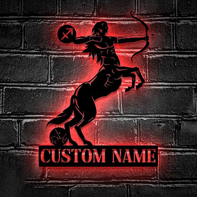 LUCALU Metal sign,Custom Sagittarius Zodiac Symbol Constellation Star Metal Wall Art LED Light - Personalized Horoscope Name Sign Home Decor - Ideal for Home - Sagittarius Home Decor for men