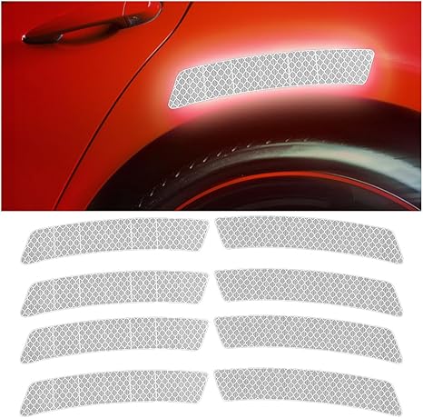 Car Reflective Stickers, 4PCS Waterproof Vehicle Side Bumper Safety Warning Sign Reflective Strips, Universal Automotive Trunk Rear Bumper Body Reflector Guard Decal Accessories (White) - Aries Sticker for men