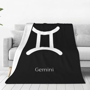 Gemini Sign Fleece Blanket 80"x60" Black - Lightweight Plush Fuzzy Cozy Super Soft Warm Throw Blanket for Bed, Sofa, Couch, Travel, Camping - Gemini Blanket for men