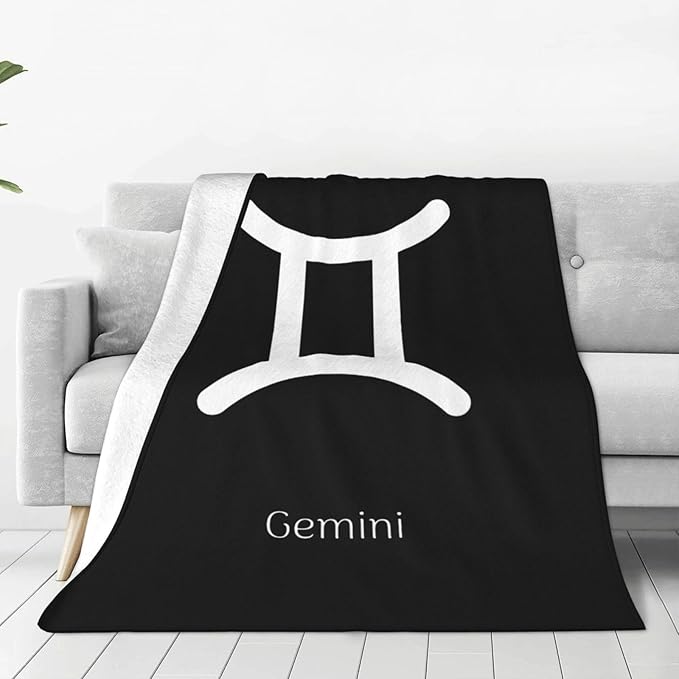 Gemini Sign Fleece Blanket 80"x60" Black - Lightweight Plush Fuzzy Cozy Super Soft Warm Throw Blanket for Bed, Sofa, Couch, Travel, Camping - Gemini Blanket for men