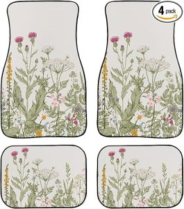 Vintage Wildflower Car Floor Mats Universal Retro Botanical Floral Flower Plant Herbs Sage Green Leaves Floor Mats for Cars Front Rear Car Foot Mats Rugs Cute Car Accessories for Trucks - Virgo Car Floor Mat for men