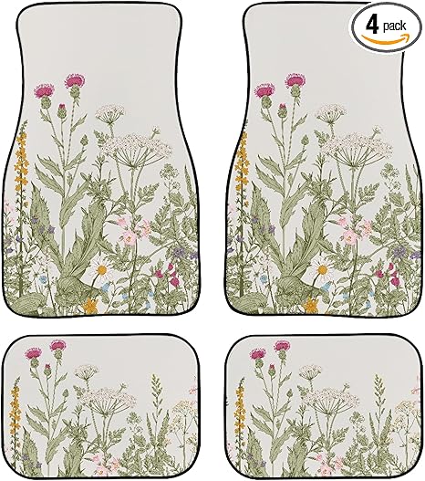 Vintage Wildflower Car Floor Mats Universal Retro Botanical Floral Flower Plant Herbs Sage Green Leaves Floor Mats for Cars Front Rear Car Foot Mats Rugs Cute Car Accessories for Trucks - Virgo Car Floor Mat for men