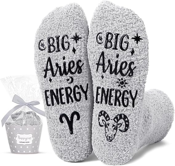 HAPPYPOP Zodiac Gifts Birthday Gifts for Men Teens - Astrology Constellation Horoscope Gifts, Fuzzy Space Galaxy Socks - Aries for men