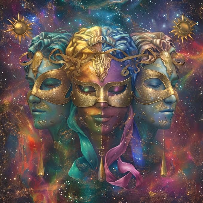 Zodiac Sign Gemini Shining Mask 5D Diamond Art Painting Full Square Drill Diamond Art Painting by Number Kits for Adults Mosaic Cross Stitch for Wall Decor 14x14inch(2) - Gemini Canvas for men