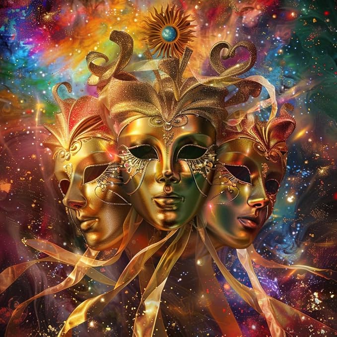 Zodiac Sign Gemini Shining Mask 5D Diamond Art Painting Full Square Drill Diamond Art Painting by Number Kits for Adults Mosaic Cross Stitch for Wall Decor 14x14inch(7) - Gemini Canvas for men