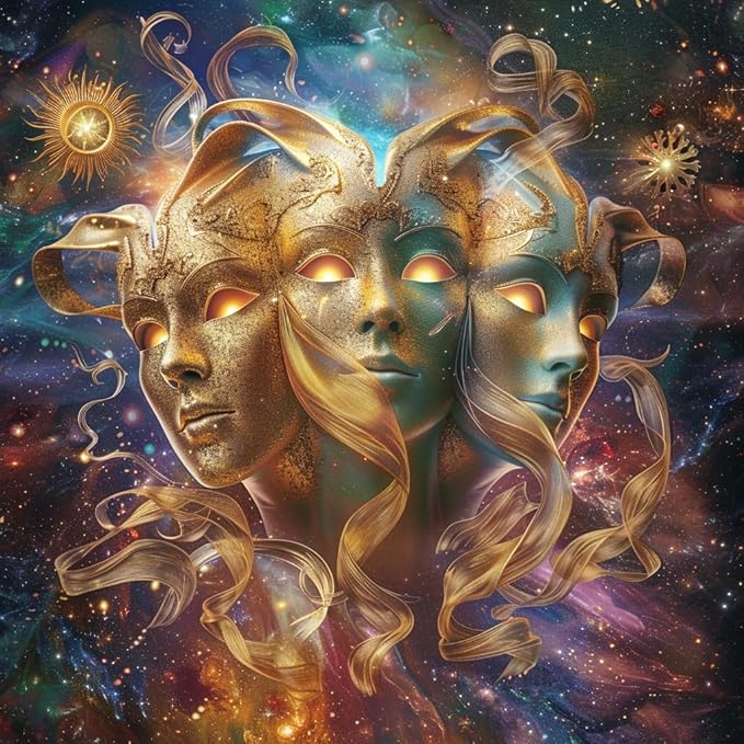 Zodiac Sign Gemini Shining Mask 5D Diamond Art Painting Full Square Drill Diamond Art Painting by Number Kits for Adults Mosaic Cross Stitch for Wall Decor 14x14inch(5) - Gemini Canvas for men