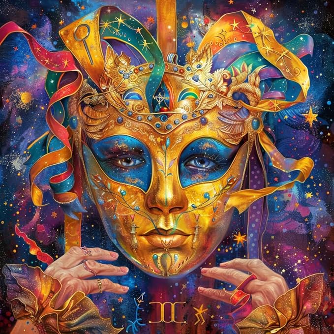 Zodiac Sign Gemini with Golden Mask 5D Diamond Art Painting Full Square Drill Diamond Art Painting by Number Kits for Adults Mosaic Cross Stitch for Wall Decor 14x14inch（6） - Gemini Canvas for men