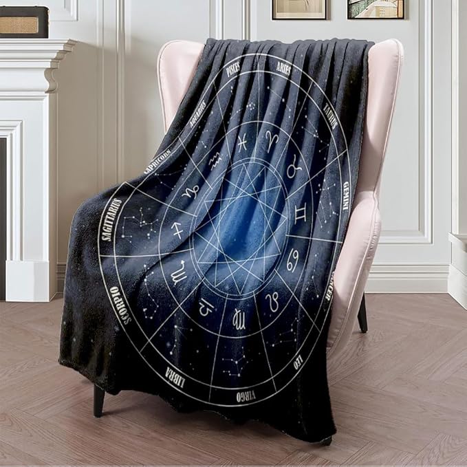 Fleece Plush Throw Blanket for WomenZodiac Circle Astrology Blue Sings On Taurus with Nebula Dark Science Signs Symbols Birthday Aries Blanket Soft Fuzzy Bed Blanket for Couch Sofa 40 x 50 Inches - Aries Blanket for men