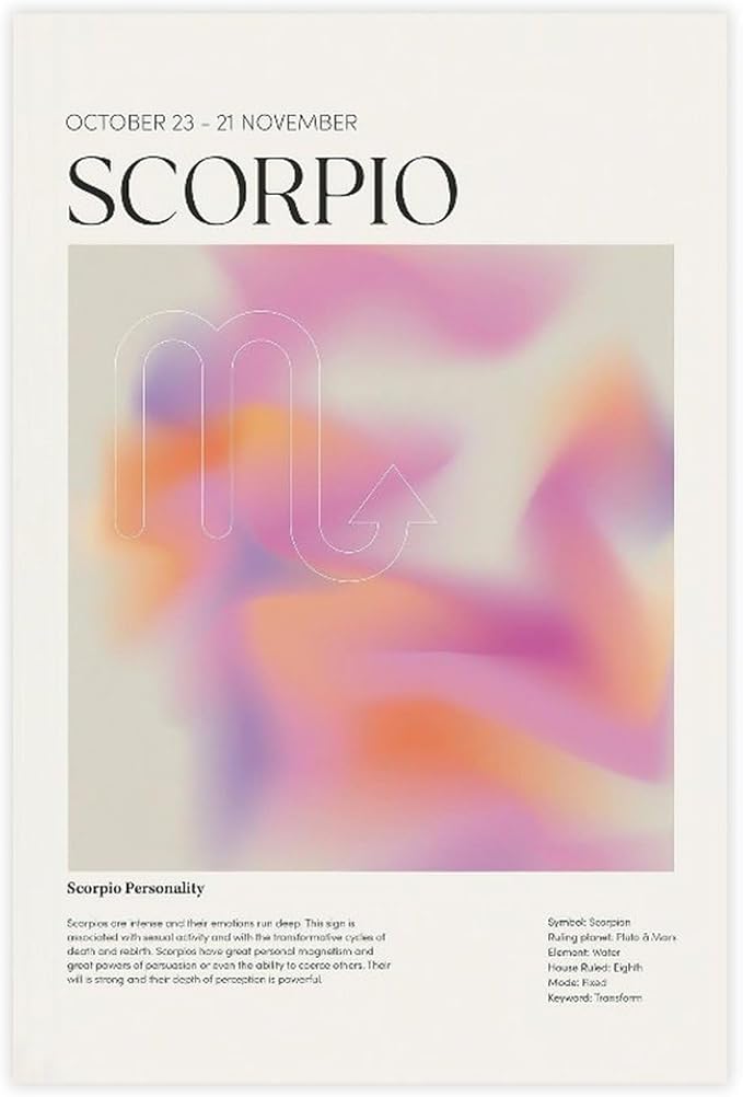 BFXLMKI Scorpio Zodiac Wall Art Aura Print, Scorpio Zodiac Poster, Scorpio Zodiac Gifts, Scorpio Zodiac Wall Art Printable, Scorpio Astrology Print Unframe-style12x18inch(30x45cm) - Scorpio Canvas for men