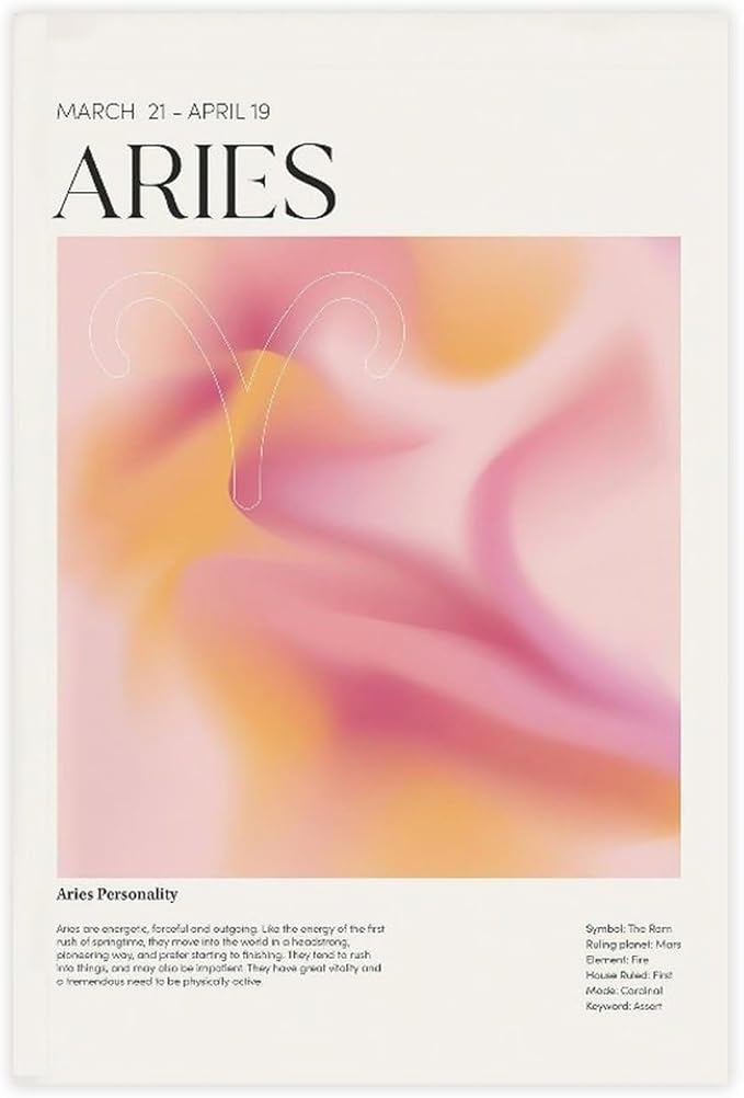 BFXLMKI Aries Wall Art Zodiac Poster Printable, Aries Art, Aries Gift, Aries Wall Art, Aries Gifts, Astrology Art, Aries Goddess Cosmic Art Print Unframe-style12x18inch(30x45cm) - Aries Poster for men