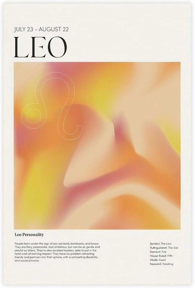 BFXLMKI Leo Zodiac Wall Art Print Gift for Her, Leo Wall Art Poster, Leo Zodiac Gifts for Her, Leo Gifts, Leo Zodiac Art, Leo Star Sign Art Print Unframe-style12x18inch(30x45cm) - Leo Canvas for men