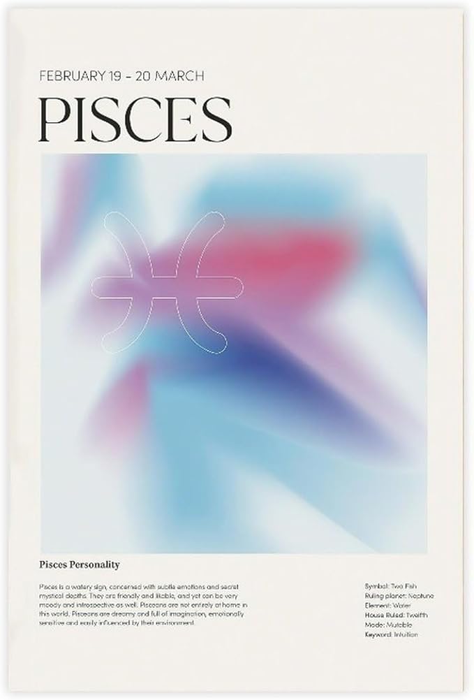 Pisces Wall Art Print, Pisces Gifts, Pisces Zodiac Poster, Pisces Poster Print Zodiac Wall Art, Pisces Room Decor Symbol, Zodiac Pisces Art Unframe-style16x24inch(40x60cm) - Pisces Home Decor for men