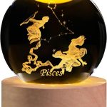 3D Laser Etched Pisces Crystal Ball with LED Light Stand, Constellation Decor Glass Sphere Lamp, Zodiac Astrology Birthday Gifts for Women Kids - Pisces Home Decor for men