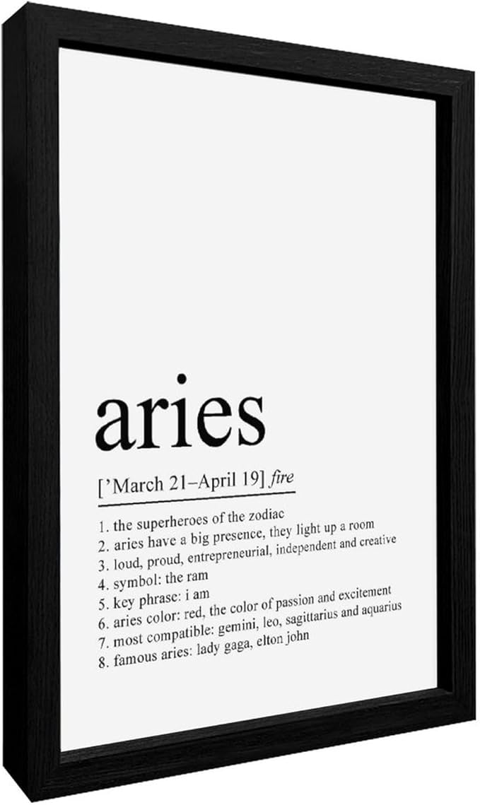Aries Definition Poster, Aries Gift, Aries Print, Zodiac Gifts, Aries Birthday Gift, Astrology Gifts, Zodiac Sign Office Decor Modern Aluminum Alloy Frame Wood Black-style 12x16inch(30x40cm) - Aries Canvas for men