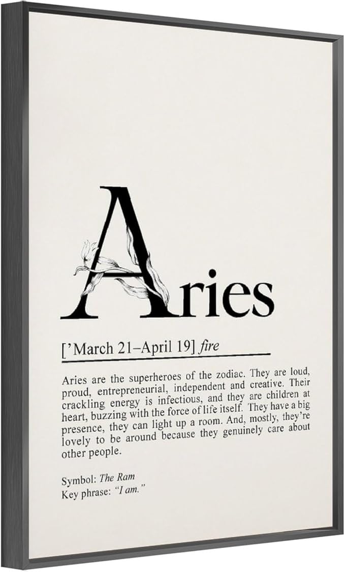 Aries Poster, Aries Gift, Aries Definition, Zodiac Gifts, Aries Birthday Gift, Astrology Gifts, Zodiac Sign Office Decor Modern Aluminum Alloy Frame Aluminum Black-style 12x16inch(30x40cm) - Aries Poster for men
