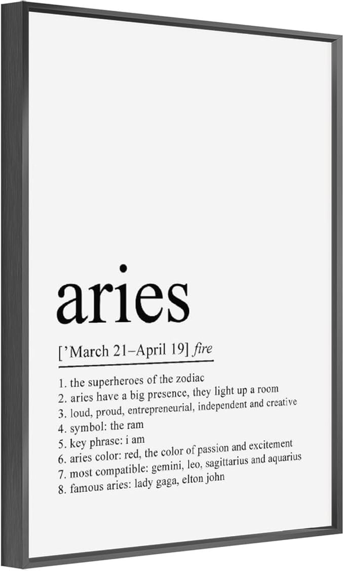 Aries Definition Poster, Aries Gift, Aries Print, Zodiac Gifts, Aries Birthday Gift, Astrology Gifts, Zodiac Sign Poster Wall Art Bedroom Decor Office Room Kitchen Decor Aluminum Black-style 12x16inc - Aries Poster for men