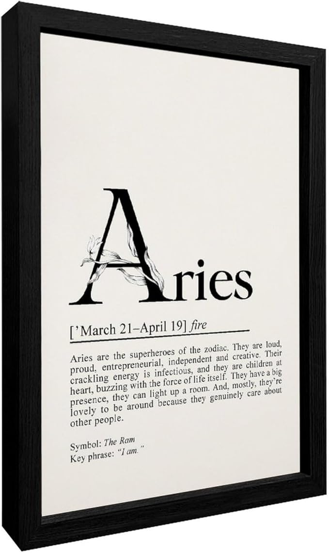 Aries Poster, Aries Gift, Aries Definition, Zodiac Gifts, Aries Birthday Gift, Astrology Gifts, Zodiac Sign Poster Wall Art Bedroom Decor Office Room Kitchen Decor Wood Black-style 12x16inch(30x40cm) - Aries Canvas for men