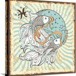 ART.COM Stretched Canvas Print Pisces Zodiac Sign.Vintage Horoscope Card by Tatiana_Kost, 16" x 16" - Pisces Canvas for men