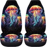 BIGCARJOB 2 Pack Art Jellyfish Car Seat Cover Full Set Stretchy Driver Seat Covers Womens Car Interior Accessories Set Universal Vehicle Bucket Seat Cover Stretchy Driver Seat Protector - Aquarius Car Seat Cover for men