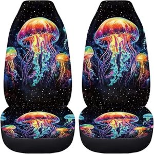 BIGCARJOB 2 Pack Art Jellyfish Car Seat Cover Full Set Stretchy Driver Seat Covers Womens Car Interior Accessories Set Universal Vehicle Bucket Seat Cover Stretchy Driver Seat Protector - Aquarius Car Seat Cover for men