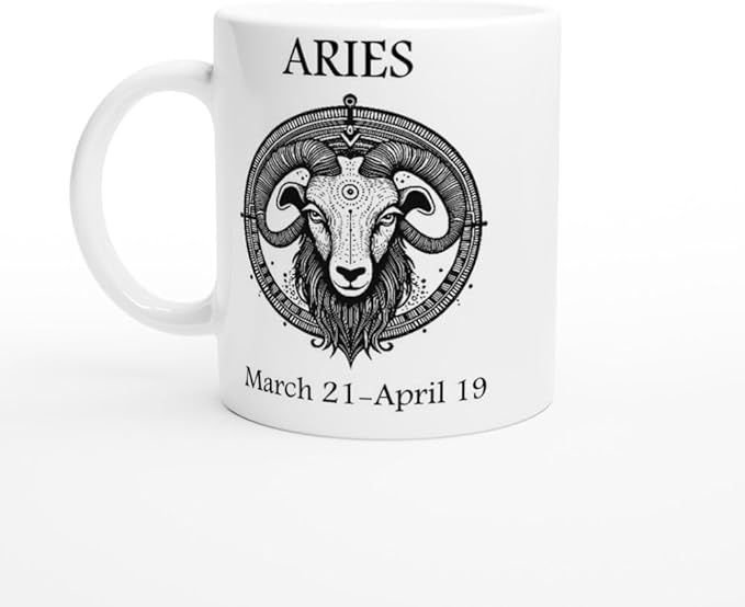 Aries Zodiac Sign Coffee Mug, 11oz Ceramic with Symbol & Traits, White - Aries Mug for men