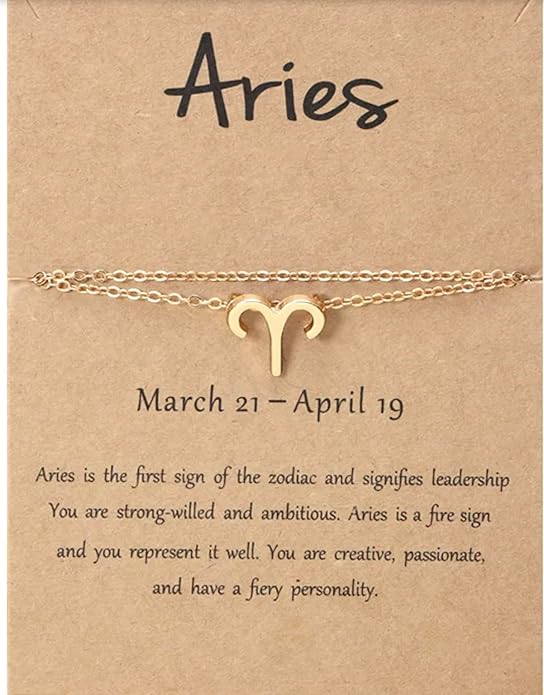 Gold Zodiac Sign Anklet – 14K Gold Plated Double-Layer Chain with Horoscope Charm - Aries for men