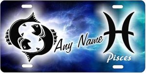 Personalized Zodiac Sign Vanity Front Plates with Any Name, 12 Designs, Aries, Taurus, Gemini, Cancer, Leo, Virgo, Libra, Scorpio, Sagittarius, Capricorn, Aquarius, Pisces. (Pisces) - Pisces Car Accessories for men