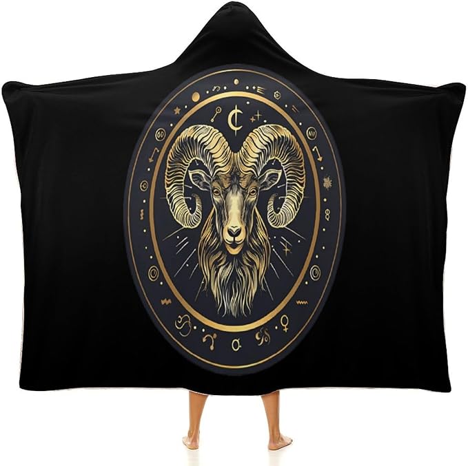 Aries Zodiac Sign Wearable Hooded Blanket Soft Plush Cosplay Blanket Throw Cloak Shawl Wrap Nap Quilt - Aries Blanket for men