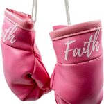 Breast Cancer Awareness Accessories Pink Mini Boxing Gloves Car Mirror Hanging Decor，Breast Cancer Gifts for Women，Non-Toxic Safe Driving Accessories Cancer Survivor Gifts for Woman (Faith) - Cancer Car Accessories for men