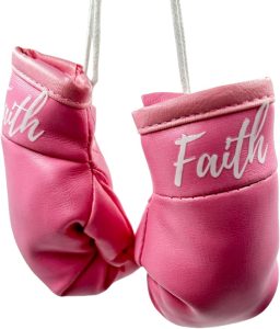 Breast Cancer Awareness Accessories Pink Mini Boxing Gloves Car Mirror Hanging Decor，Breast Cancer Gifts for Women，Non-Toxic Safe Driving Accessories Cancer Survivor Gifts for Woman (Faith) - Cancer Car Accessories for men