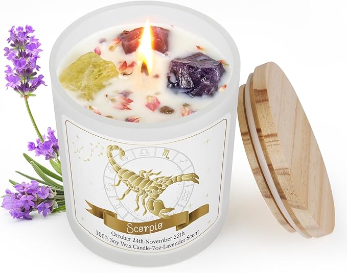 Scorpio Gifts for Women,Zodiac Scented Candles with Crystals and Healing Stones,Scorpio Gifts for Birthday,Graduation,Retirement,Meditation Yoga.Best Gift for Her,Mom,Sister,Teacher,Friends - Scorpio Products for men