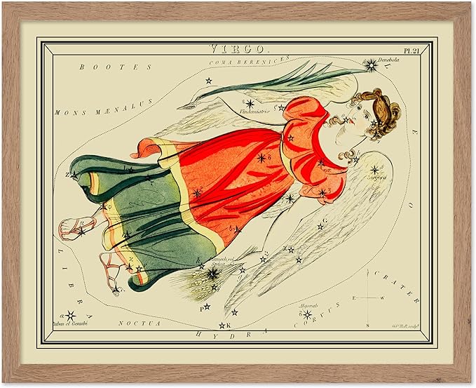 Poster Master Astrology Posters, Virgo Zodiac Constellation Poster - Great Vintage Zodiac Poster, Aptitude Vintage Home Wall Decor for Astrology Enthusiasts, 8x10 Beige Framed - Virgo Poster for men