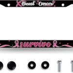 Breast Cancer Awareness License Plate Frame Pink Ribbon License Plate Holder for Front and Rear Car Tags Stainless Steel Funny License Plate Car Decoration with Screws 12.2" x 6.2" - Cancer Car Accessories for men
