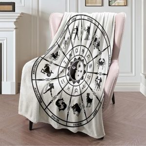 Winter Flannel Throw Blanket for Women Zodiac Round Black Horoscope On White Astronomy Circle Capricorn Sun Wheel Aquarius Archer Aries Blanket for Couch, Plush Cozy Reversible Bed Blanket 40x50 - Aries Blanket for men