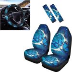 Biyejit Moon Butterfly Auto Seat Cover Protection Front Seat Covers for Car 5pcs Car Steering Wheel Cover Seatbelt Pads for Most Vehicle Interior Set Decorative - Scorpio Car Seat Cover for men