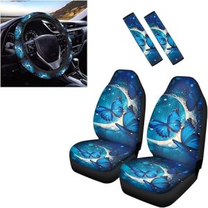 Biyejit Moon Butterfly Auto Seat Cover Protection Front Seat Covers for Car 5pcs Car Steering Wheel Cover Seatbelt Pads for Most Vehicle Interior Set Decorative - Scorpio Car Seat Cover for men