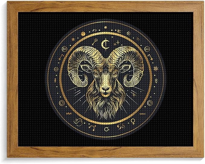 Aries Zodiac Sign Funny Diamond Picture Kits for Adult Beginners Square Full Drill Wall Art with Frame Home Office Decor - Aries Canvas for men