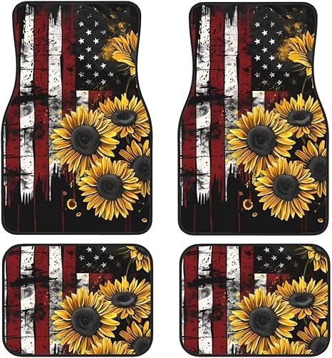Universal Car Floor Mats with Sunflower Flag Print Vehicle Floor Protection Rugs Cool Black Red Yellow Auto Interior Accessories SUV Truck Van Auto Front Rear Floor Mats Carpet Set of 4 Pcs - Aries Car Floor Mat for men