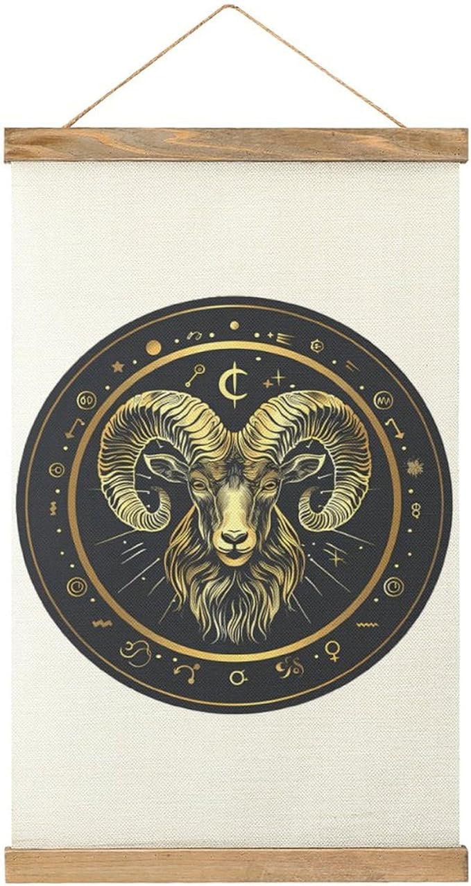 Aries Zodiac Sign Canvas Poster Scroll Wall Art Print Picture with Wood Framed Hanging Painting Modern Home Wall Decor - Aries Poster for men