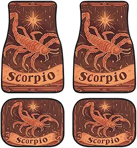 Scorpio Zodiac Sign Fashion Car Floor Mats Set of 4 Non-Slip Waterproof Universal Fit Carpet Decor Accessories - Aries Car Floor Mat for men
