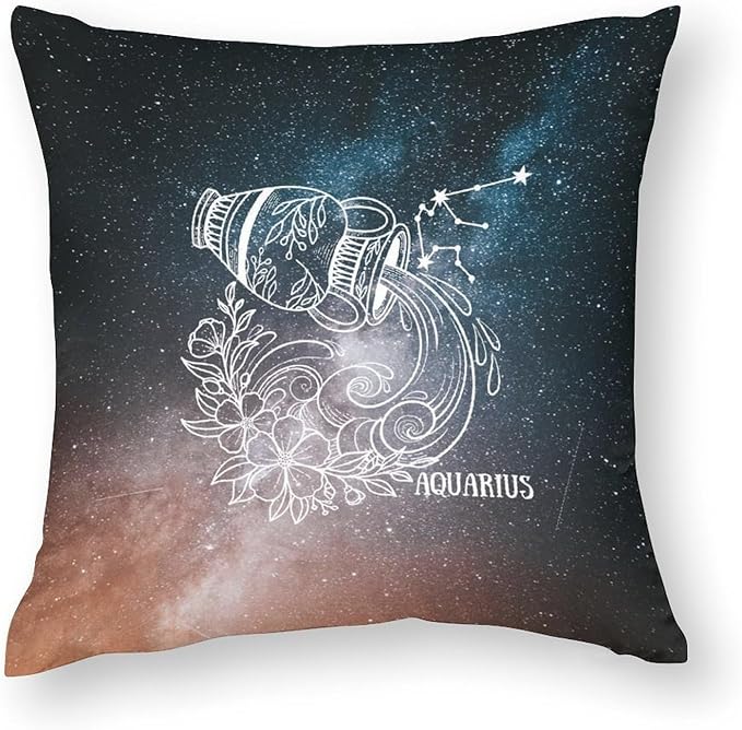 Custom 12 Zodiac Signs Throw Pillowcase Pillow Cases Aquarius Astrology Cushion Covers 16 x 16 Inch Both Sides Print Pillow Cover Decorative Throw Pillow Covers with Zipper Astrology Gifts for Women - Aquarius Pillow for men