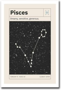 Wall Art Canvas Print Pisces Zodiac Sign Art Print Bedroom and Kitchen Office Wall Decoration 16x24inch - Pisces Canvas for men