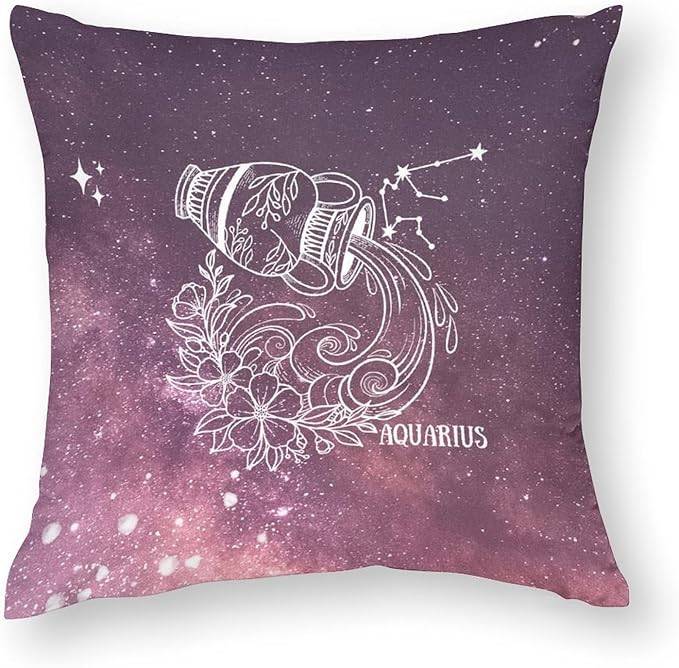 Custom 12 Zodiac Signs Pillowcase Decorative Pillow Covers 20 x 20 Inch Aquarius Astrology Double-side Print Throw Pillow Sham Accent Pillows Sofa Pillow Cover Pillow Covers with Hidden Zipper - Aquarius Pillow for men