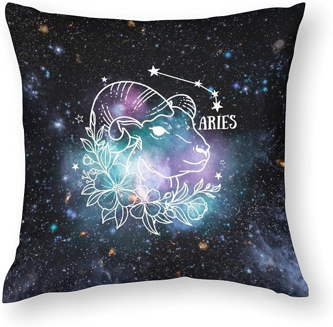 Custom 12 Zodiac Signs Pillowcase Decorative Throw Pillow Covers Aries Astrology Cushion Covers 18"x18" Double Sided Pillows Decorative Throw Pillows Decorative Pillow Covers with Hidden Zipper - Aries Pillow for men
