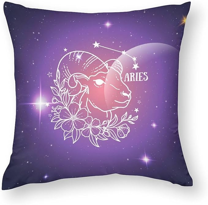Custom 12 Zodiac Signs Pillowcase Decorative Throw Pillow Covers Aries Astrology Standard Pillowcase 22"x22" Both-side Print Outdoor Throw Pillow Covers Throw Pillow Covers with Hidden Zipper - Aries Pillow for men