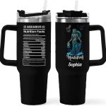 Personalized 40oz Aquarius Name Zodiac Sign Nutrition Facts Stainless Steel Insulated Vacuum Tumbler Mug Water Bottle with Handle,3 Lids,Straw,Travel Coffee Constellation Cup,Gift for Women(Lid-01) - Aquarius Mug for men